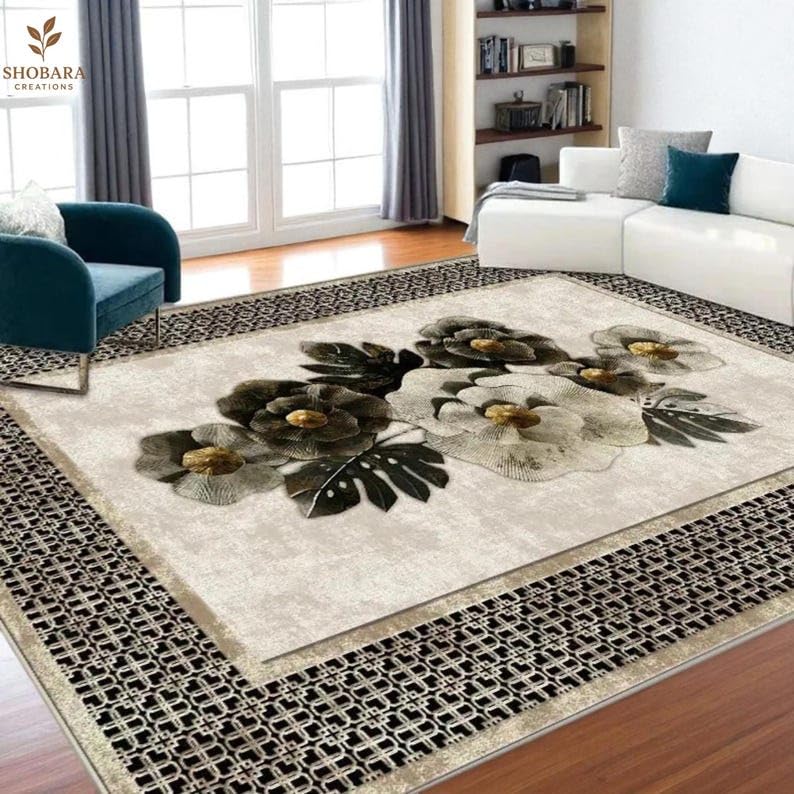 Tapis Moderne Géométrique Lavable Antidérapant Salon Chambre 180x250