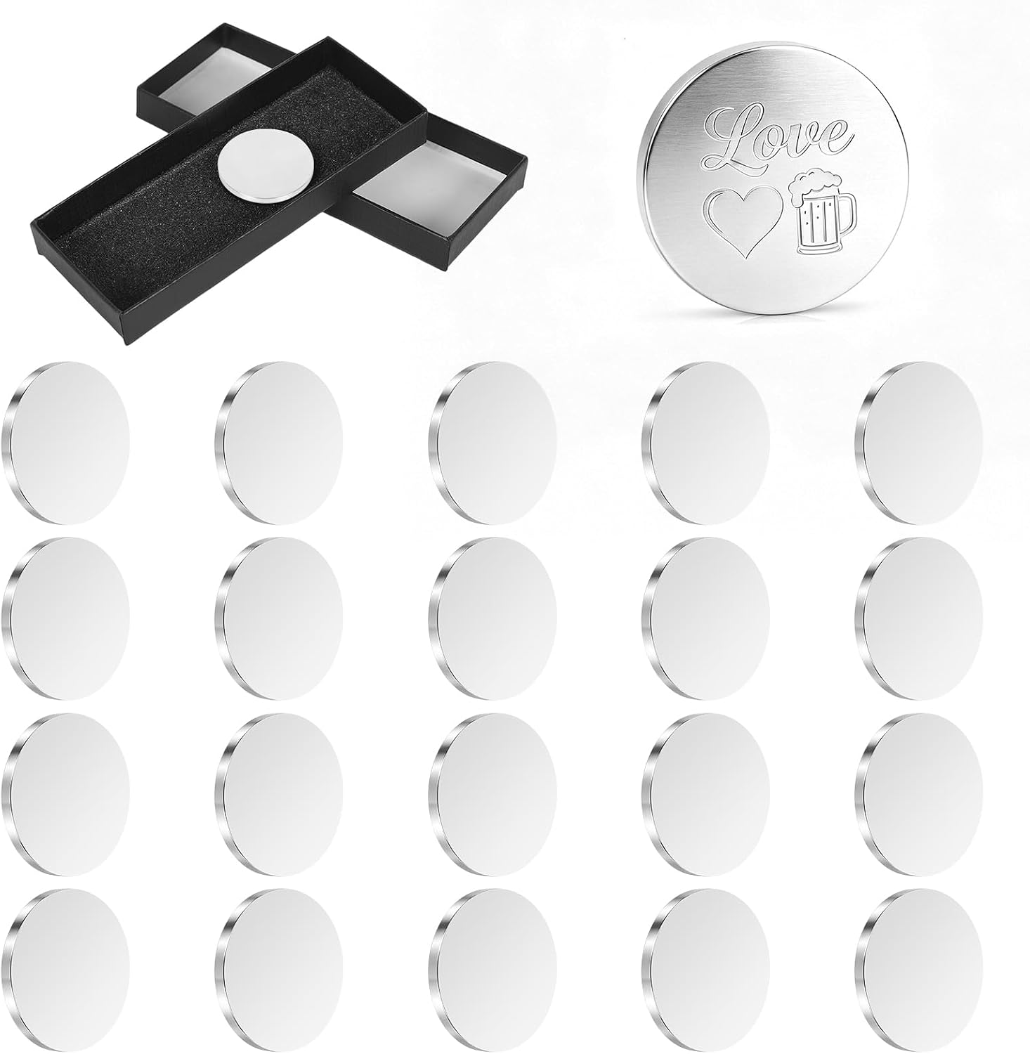 20pcs 304 Stainless Steel Blank Coins for Engraving, HSSZXFR Dia 40mm, 1/8" Thick, Challenge Coin Blanks for Engraving Hand Stamping DIY Crafts Team Challenge Coins(20, Silver, Dia 1.57”, Smooth Edge)