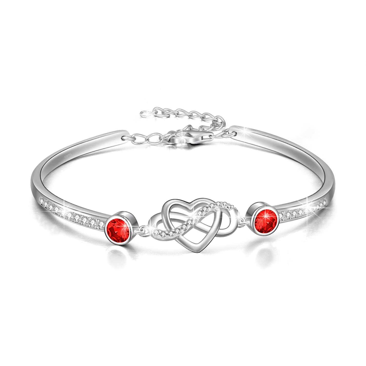 AOBOCO 925 Sterling Silver Infinity Endless Love Heart Birthstone Bangle Bracelet - I Love You Forever Series Adjustable 6-8 in Bracelet with Crystals from Austria Romantic Birthday Jewelry Gift for Women Wife Girlfriend