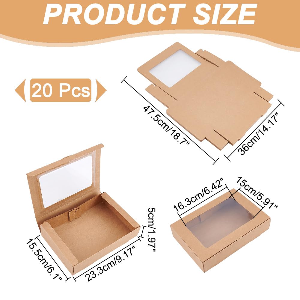 NBEADS 20 Stück Papierboxen Mit Fenster, Leckerli-Boxen Bäckerei-Boxen Mit Sichtbarem PVC-Fenster Geschenkverpackungsboxen Für Hochzeitsgeschenke Seife Kekse Partys, Rauchig, 23.3x15.5x5cm