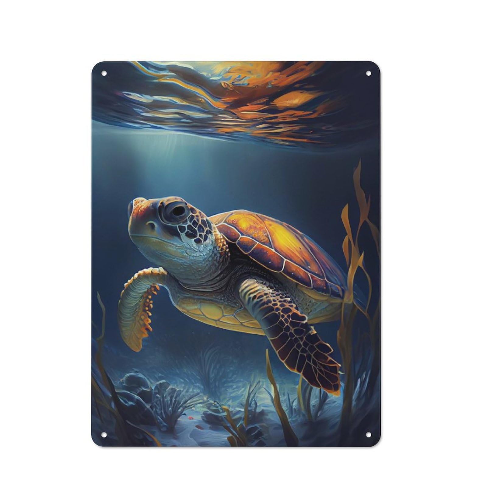 Turtle Underwater Decorative Metal Plaque 40x30cm, Garage Style Shed Wall Plaque for Workshop, Basement, Shed Or Games Room