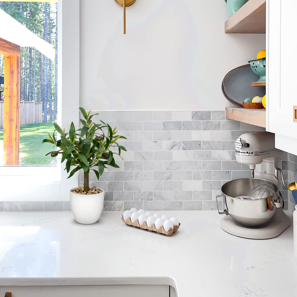 Pianta Artificiale Di Ulivo Decorativa 37 Cm Con Vaso Bianco - Finto Ulivo Con Rami E Frutti Per Casa, Soggiorno E Ufficio