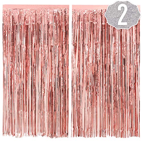 xo, Fetti Bachelorette Party Decorations Rose Gold Fringe Foil Curtain - Set of 2 | Bridal Shower Backdrop, Wedding, Birthday Photo Booth