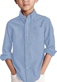 Boys' Long Sleeve Dress Shirts Classic Collared Button-Down Tshirt Solid Cotton Top with Chest Pocket