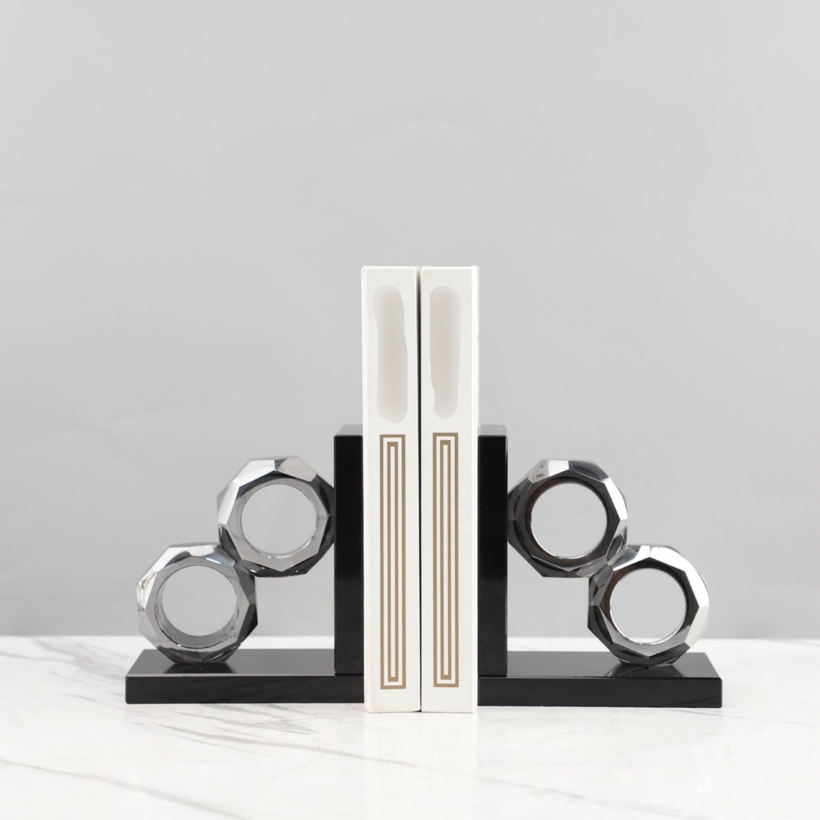 KESOTO 2 Pezzi Fermalibri Geometrici Reggilibri Sopralibri Fermacarte in Cristallo con Anelli Sfaccettati E Base Solida per Mantenere in Piedi Adatti per Scrivania Libreria Casa Sala Lettura