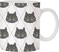 Vista 4 de Adorable taza de café de cerámica con diseño de raza de gato con diseño de rombos de 11 oz (Tuxedo)