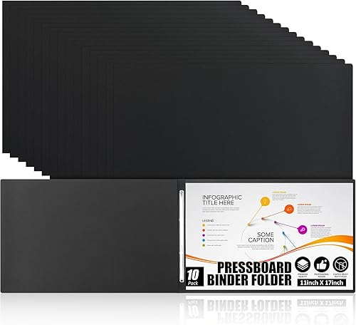 10 portadas de informes de cartón prensado de 11 x 17 pulgadas, carpeta de presentación de capacidad de 3 pulgadas con cierre de papel de punta de