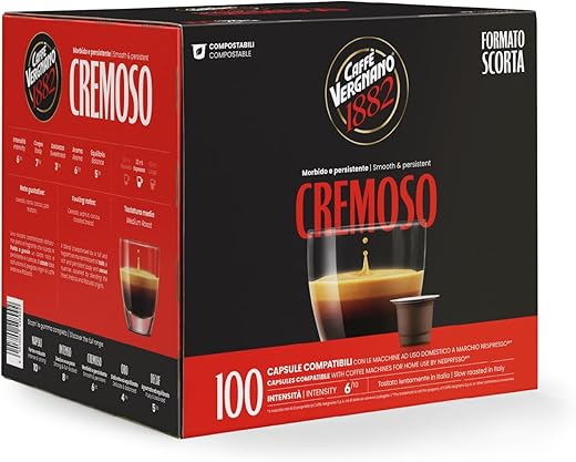 Caffè Vergnano Èspresso1882 - 100 Capsule Caffè Compatibili Nespresso e Compostabili, Cremoso - Pack da 100 capsule