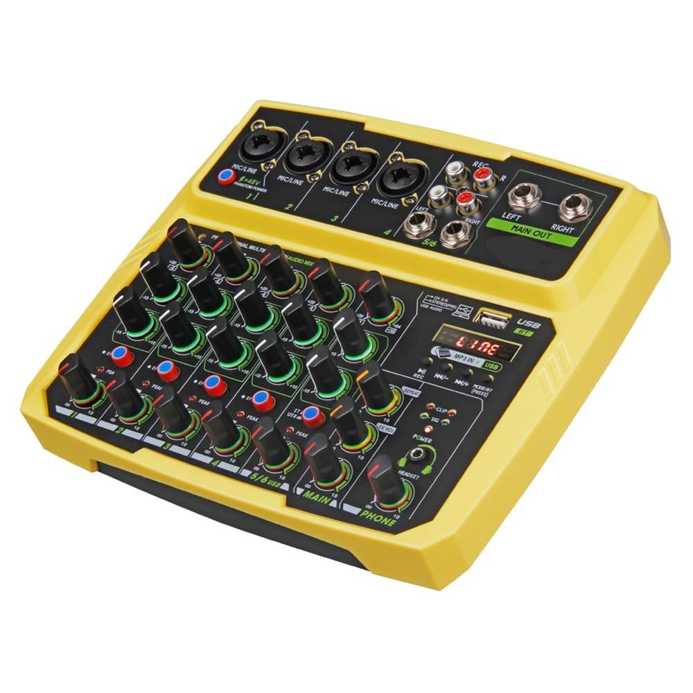 Mezclador versátil con tarjeta de sonido, funciona con adaptadores USB o AC/DC(Yellow)