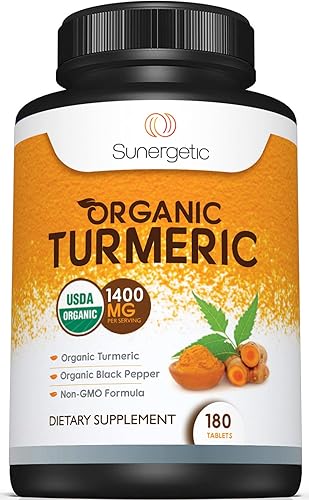 Suplemento de cúrcuma orgánico certificado por USDA: incluye cúrcuma orgánica y pimienta negra orgánica, 1,400 mg de cúrcuma por porción, 180