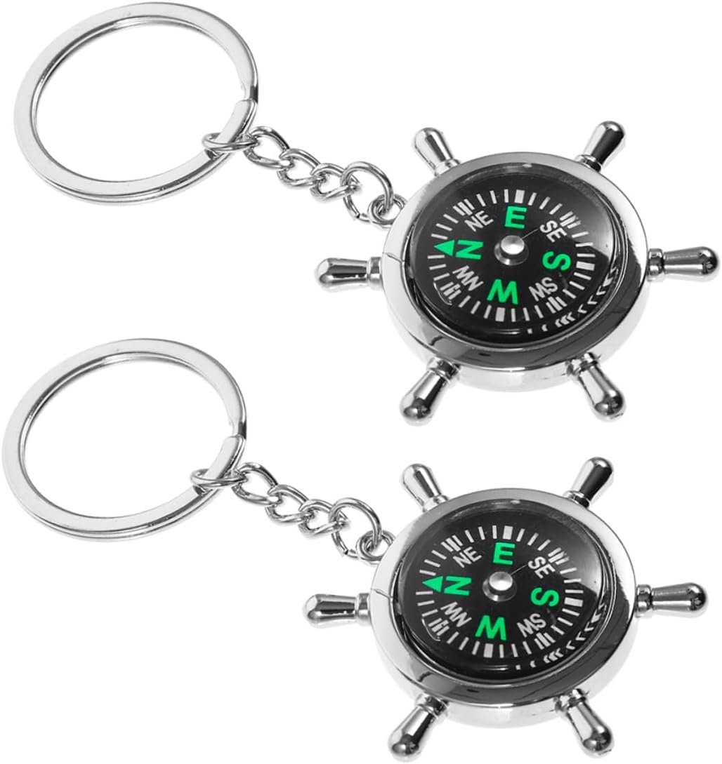 PRETYZOOM Mini Compass Keychain Pair Vintage Metal Boating Compass Keyring Survival Gear for Hiking Camping Backpacking Outdoor Navigation