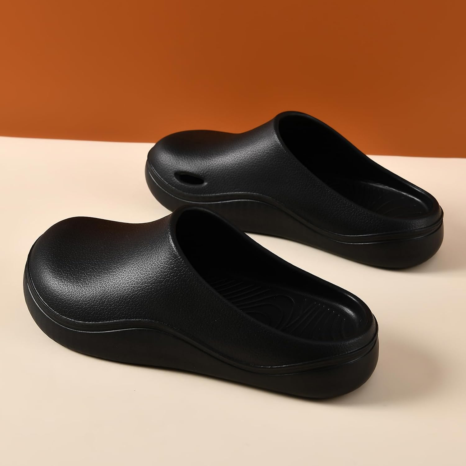 Men'S Round Closed Toe Chef Work Slides Comfort Non-Slip Waterproof Slip On Home Garden Clogs Sandals Summer Casual Beach Walking Slides