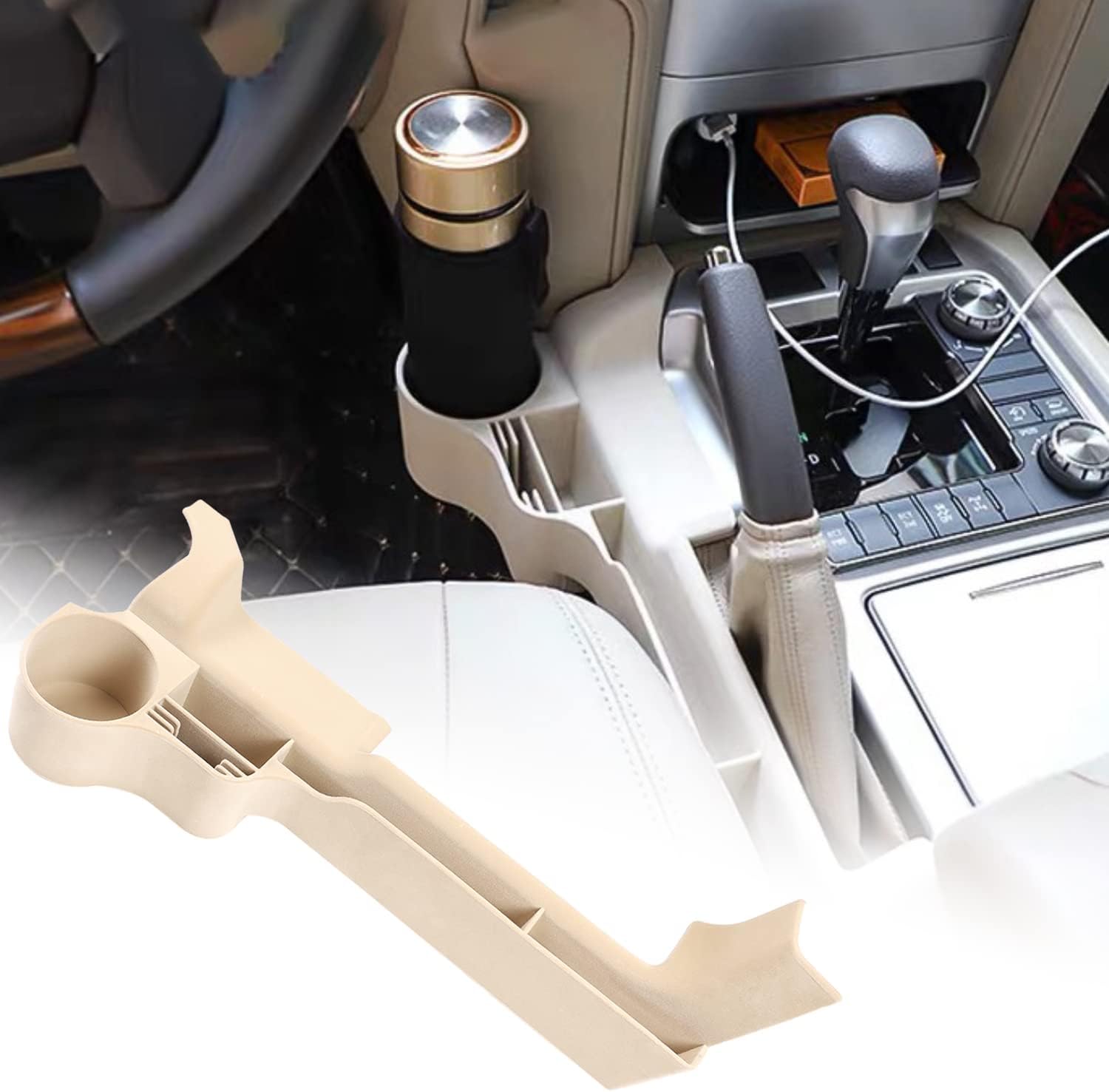 Gear Tray Gear Shift Console Side Storage Box For Toyota Land Cruiser 200 LC200/FJ200 2016~2019 Accessories, Car Seat Gap Filler Organizer Storage Box Front Seat Console Side Pocket with Cup Holder