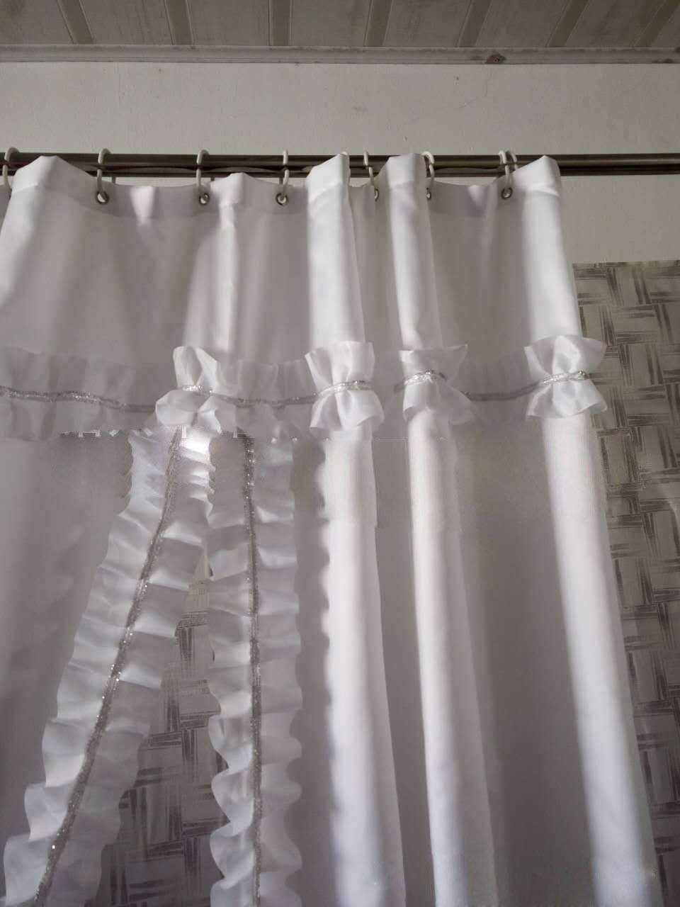 Cortina de ducha impermeable antimoho, 183 x 183 cm, encaje blanco de poliéster con 12 anillos, elegante decoración de baño, resistente al moho, fácil de limpiar