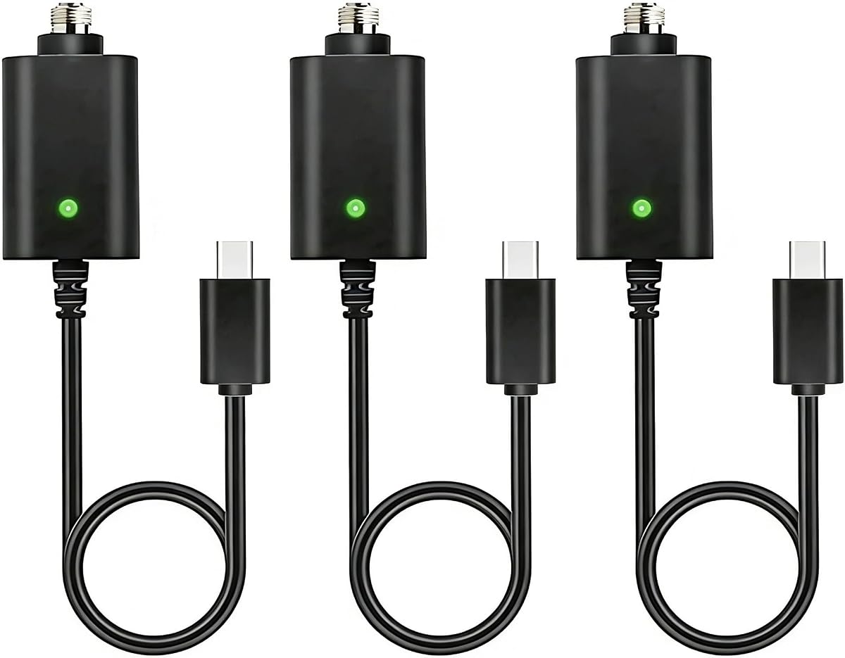 3 Pack Charging Cable, 60CM Type-C to 510 Thread Charger Adapter, Universal USB-C Charging Cord for Small Electronic Batteries, Portable Fast Charging Cable (Black)