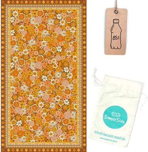 SOMERSIDE Golden Vintage Sustainable Sand Free Beach Towel 63x35 Inches | Lightweight Quick Dry Beach Towel Made with Recycled Plastic | Large Beach Towel with Hidden Pocket | Microfiber Beach Towel