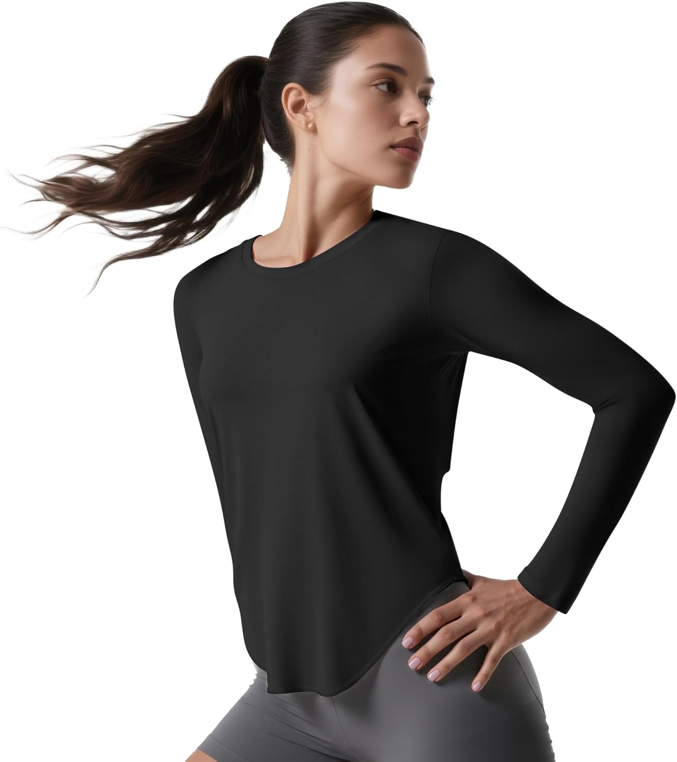 Long Sleeve UPF 50+ Workout Tops for Women, Running Sun Shirts, UV Athletic Pilates Quick Dry Lightweight Split Back