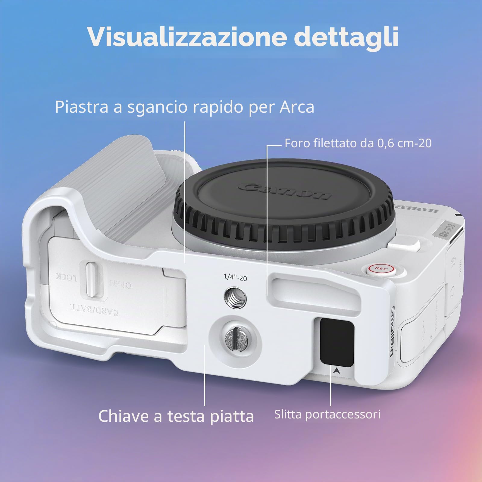 SMALLRIG Impugnatura R50 V a forma di L per Canon R50V con piastra a sgancio rapido per Arca, impugnatura laterale leggera a coste, supporto per scarpa fredda, fori filettati da 1/4"-20, supporto per