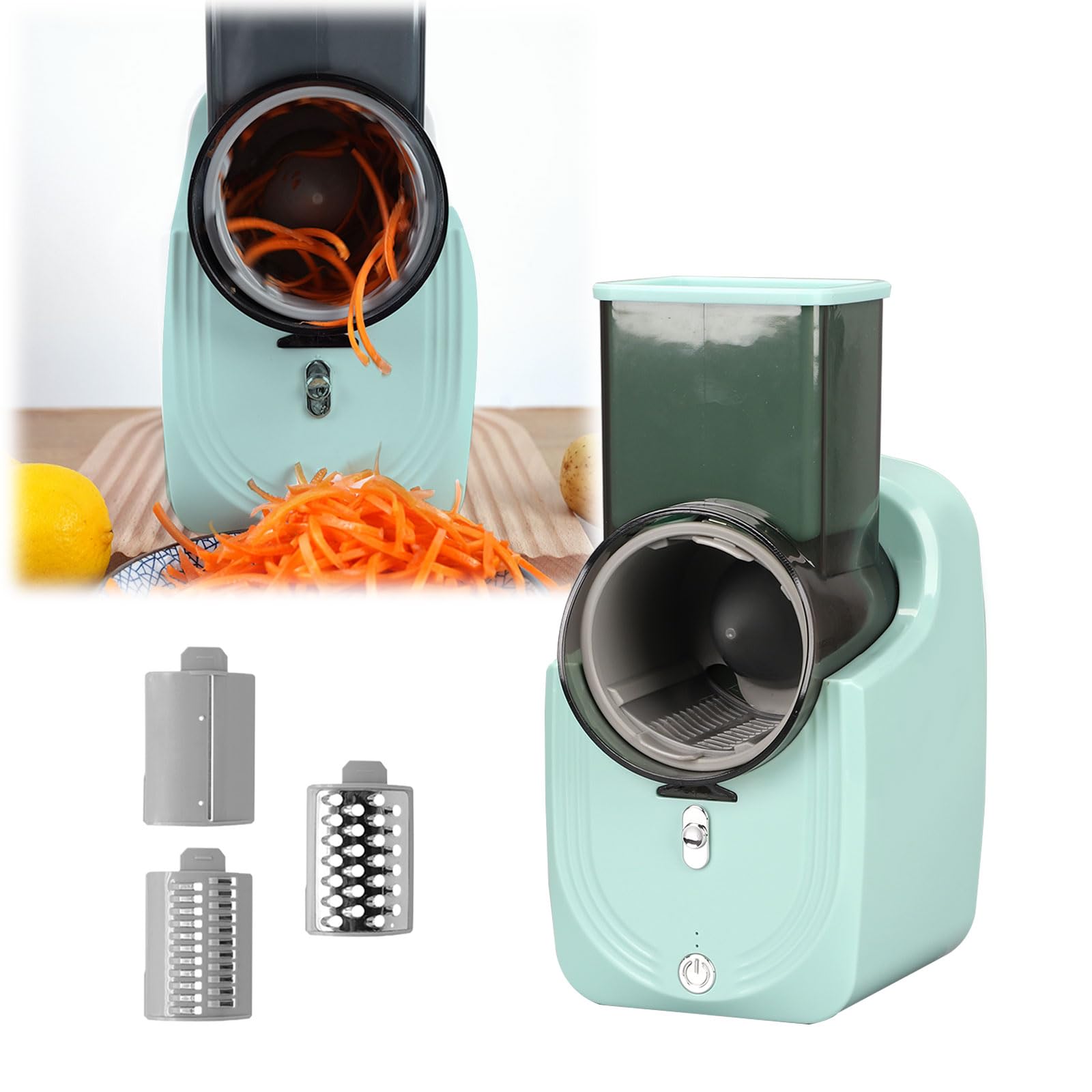 Qivine 3 en 1 Rapeuse Legume Electrique Coupe Legumes Electrique avec 3 Lames 50W Rape Carotte Electrique Pour Fromage Carottes Pommes de Terre Vert
