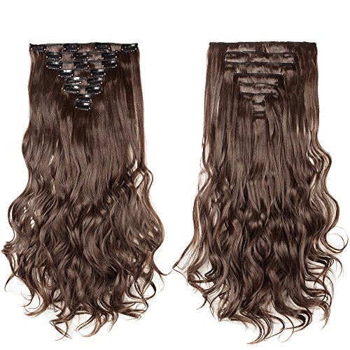 [PROMO] 17" Long Straight Curly Wavy Full Head Clip in Hair Extension 8 Pcs 18 Clips Real Thick Heat Resistance Synthetic Hairpiece for Women Girls (Medium Brown) - Thumbnail 5