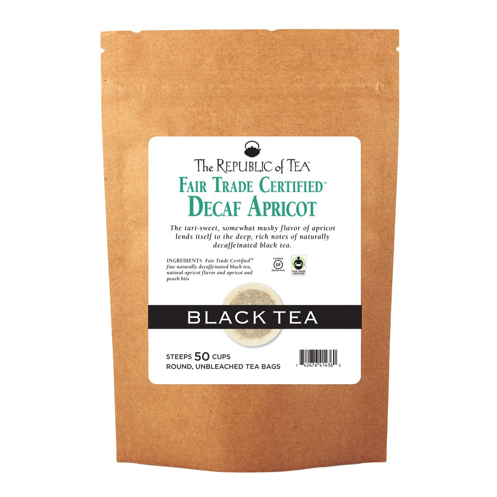 The Republic of Tea Decaf Apricot Black Tea, 50 Tea Bags Refill, Gourmet, Naturally Decaffeinated