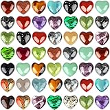 Fumete 50 Pieces Natural Heart Palm Pocket Stone 0.6 Inch Assorted Heart-Shaped Healing Gemstone...
