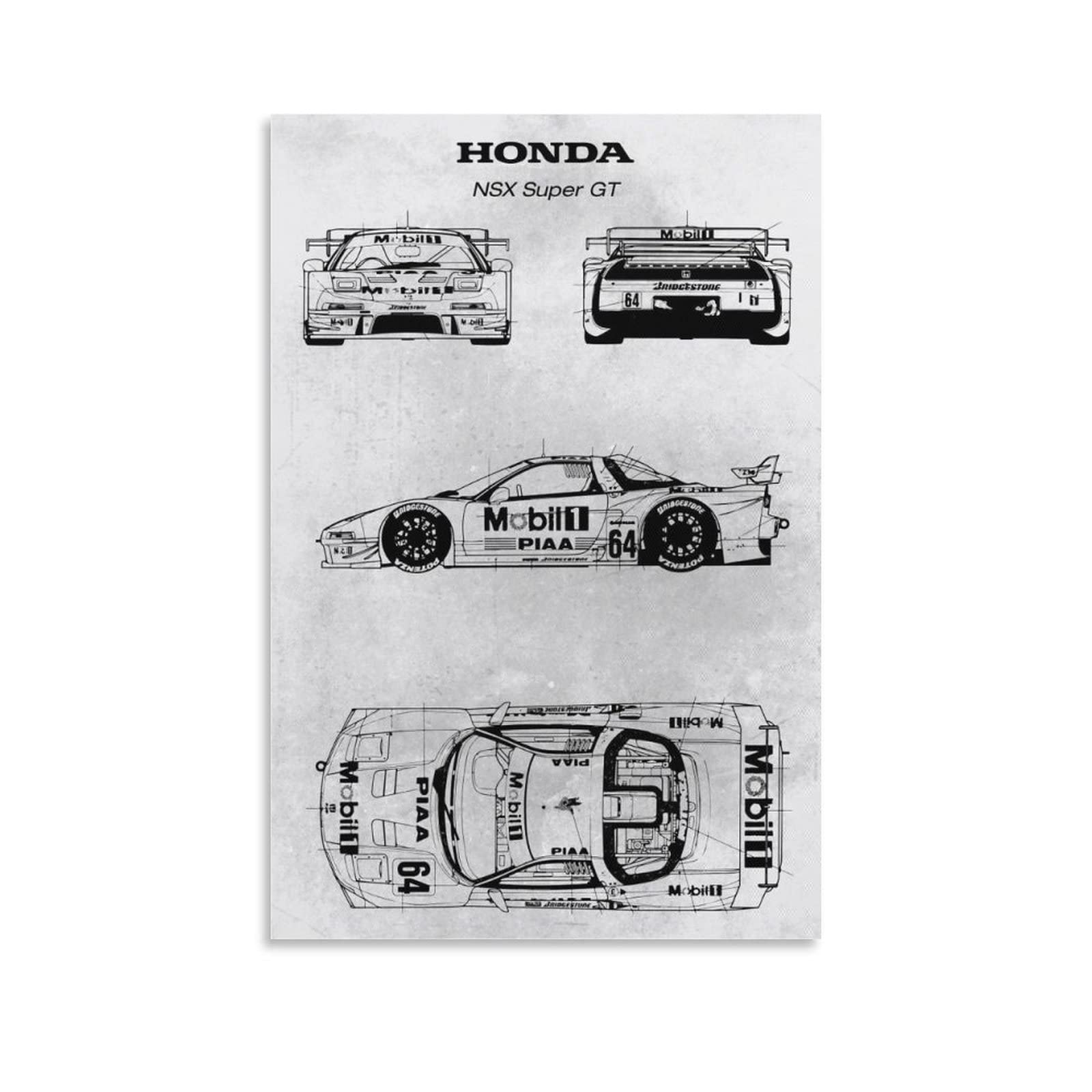 ESTE JDM Car Poster for Honda NSX Super GT Racing Car Supercar Poster Decorative Painting Canvas Wall Posters And Art Picture Print Modern Family Bedroom Decor Posters 12x18inch(30x45cm)