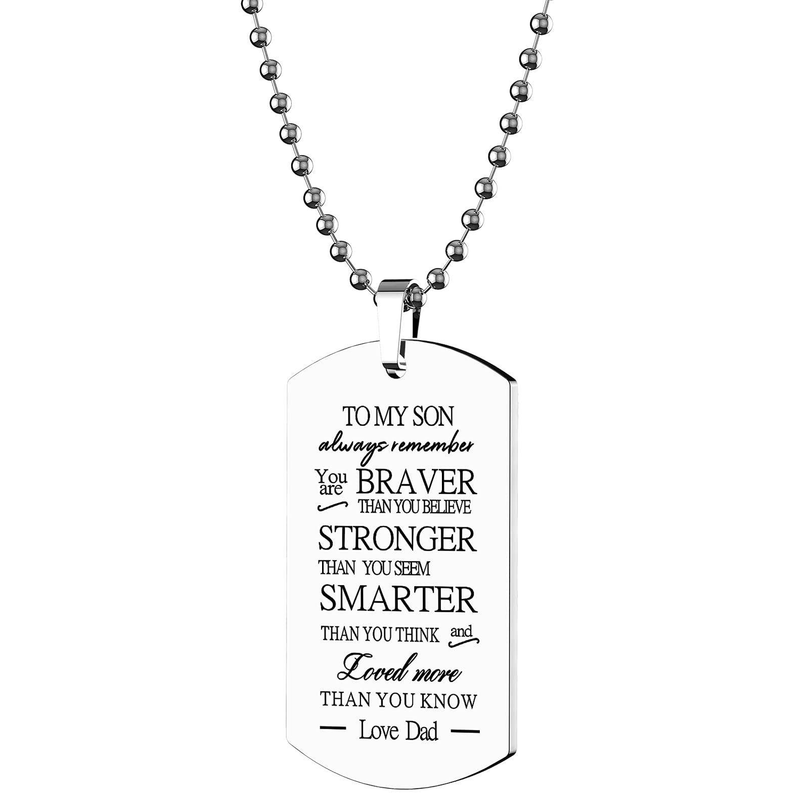 ST-PowerStainless-Steel Hand carved letters Dog Tag Necklace.DAD TO My Son Pendant Necklace,Inspirational Gifts for Son Jewelry Inspirational Gifts for Son Jewelry