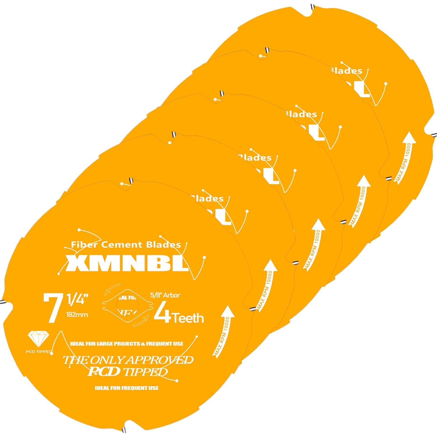 7-1/4 Inch Hardie Blade Fiber Cement Saw Blade, 4T PCD Tipped Replace for Diablo 7 1/4 Circular Saw Blade, for Fiber Cement Laminate Flooring, 5/8-Inch DMK Arbor, Polycrystalline Diamond Blade, 5Pack