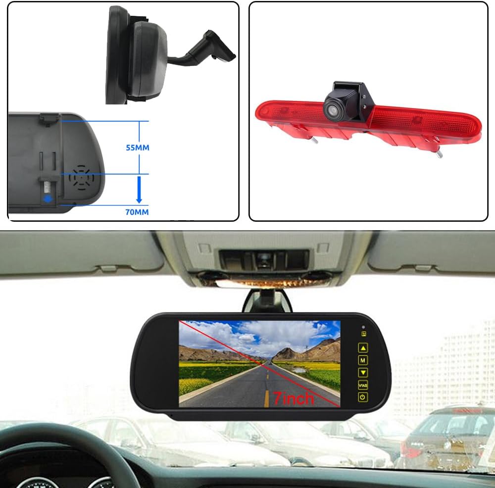 HD Brake Light Rear View Reversing Camera with Angle Adjustable Compatible with Toyota Proace/Citroen Berlingo B9/Opel Combo/Limousine/Peugeot Partner Tepee/Rifter (Camera+7'' Rearview Mirror)