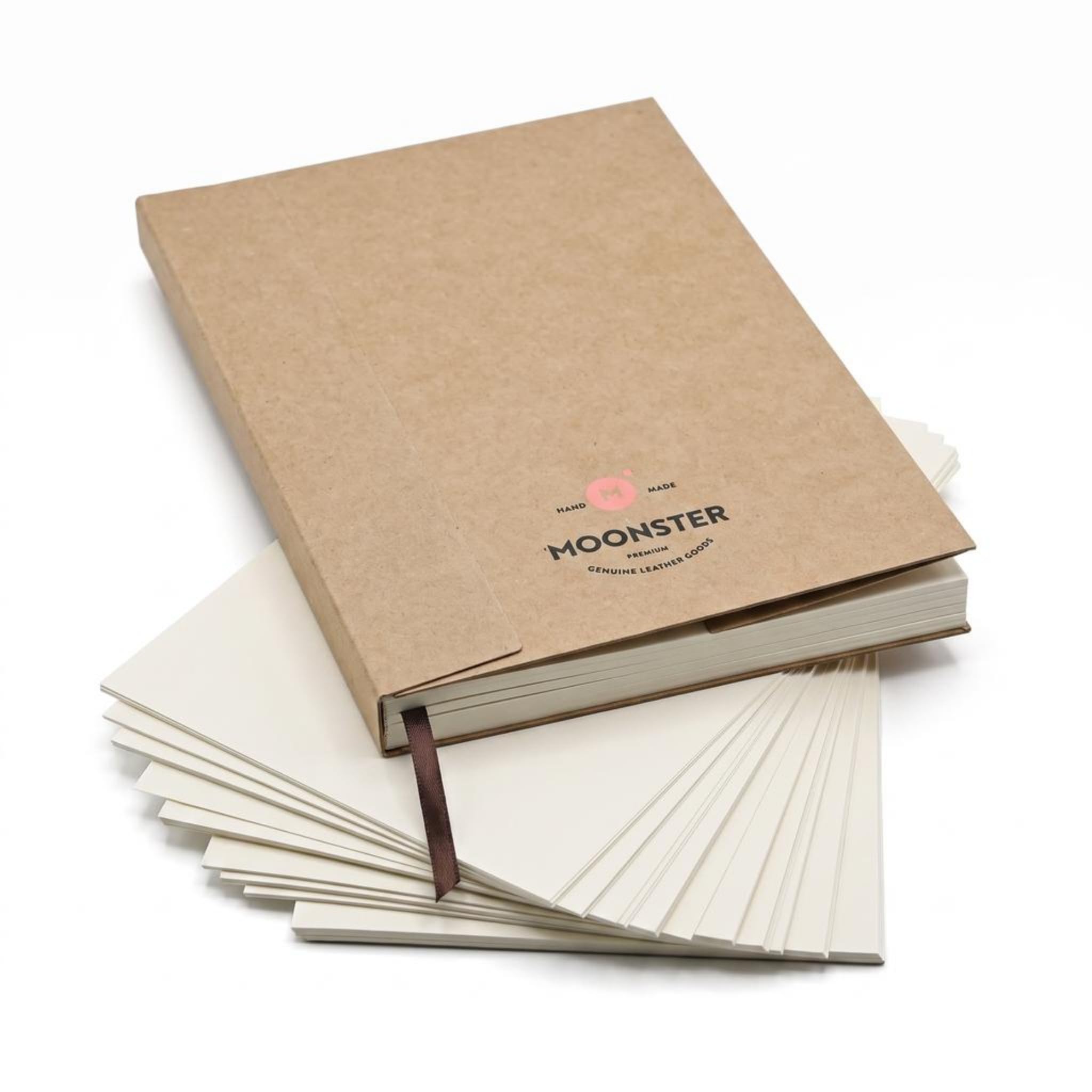 moonster A5 Blank Journal Refill – 192 Premium-Milled Pages, 120gsm, Built-in Bookmark – Blank Notebook Insert, Leather Journal Refill, A5 Notebook Refill, Travelers Notebook Insert, Unlined Notebook