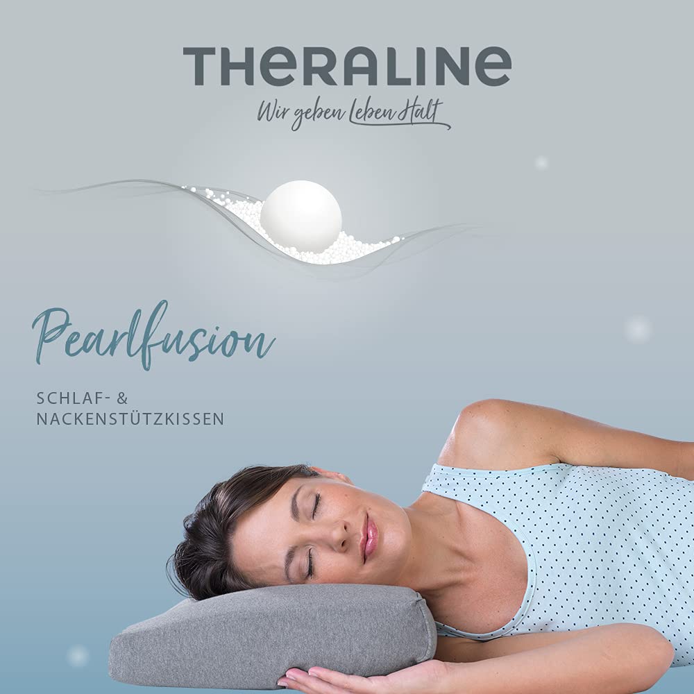 Theraline Pearlfusion ortopedyczna poduszka do spania i karku, komfortowa szerokość 72 cm | wysokość 12 cm | z poszewką zewnętrzną melanż drewno różane kolekcja bambus