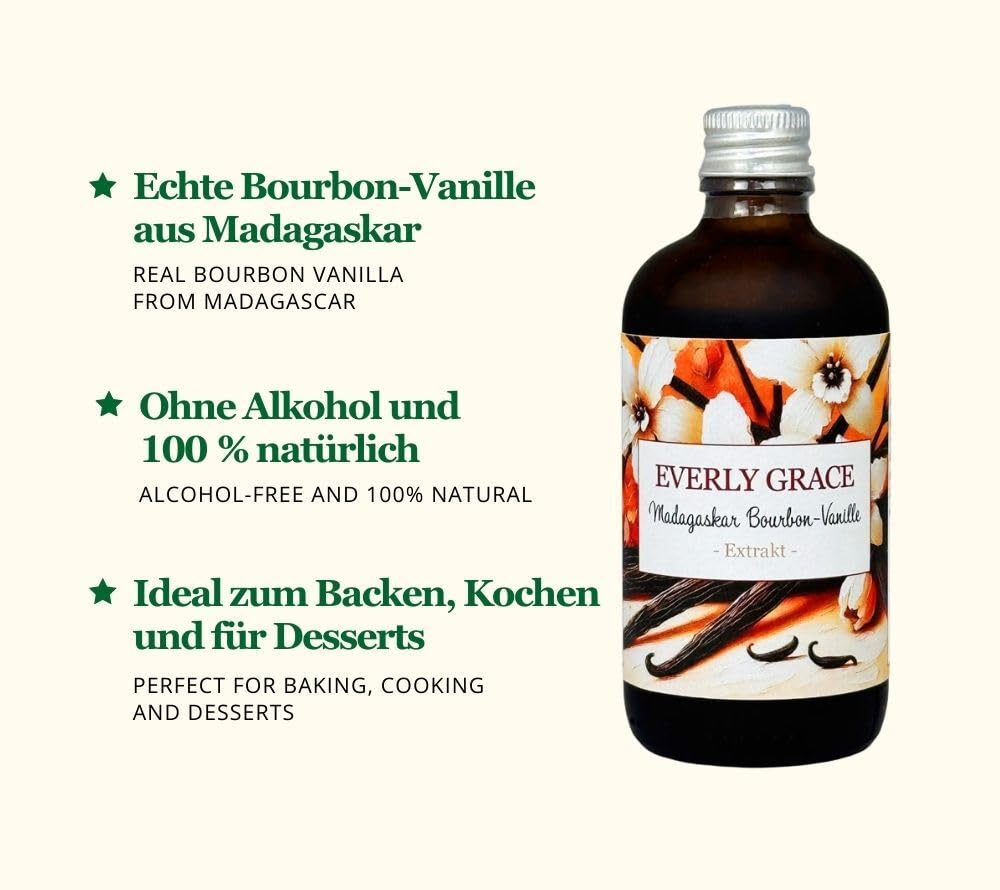Everly Grace Extracto de vainilla bourbon orgánico sin alcohol de Madagascar, vainilla sin alcohol, extracto líquido devainilla, esencia natural devainilla, elaborado con vainas auténticas