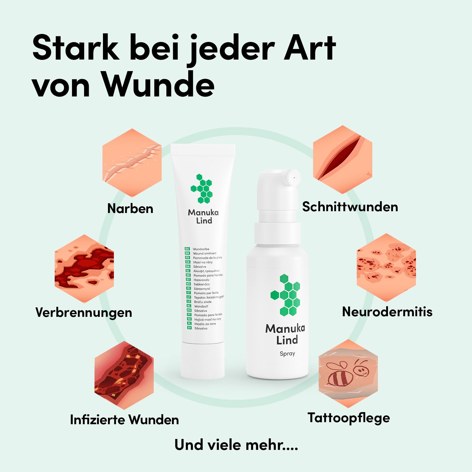 Set: 1x Wundheilspray (30ml) + 2x Wundheilsalbe (15g) | Reinigt die Wunde & unterstützt die Heilung – mit Manuka-Honig (MGO 514+) - für alle Wundphasen – auch bei schweren Wunden