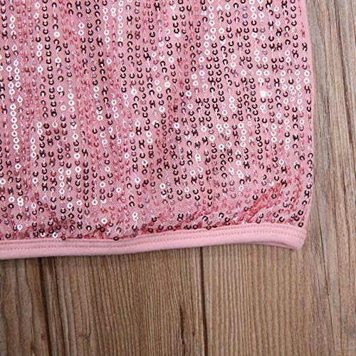 Toddler Baby Girl Clothes Sequins Knitted Short Sleeve T-Shirts+Skirt Set Outfit 2Pcs (B-Pink, 5-6 Years) #TOP5