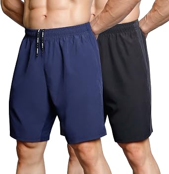 Gaglg Mens 7" Athletic Shorts 2 Pack Quick Dry Workout Running Shorts with Zipper Pockets