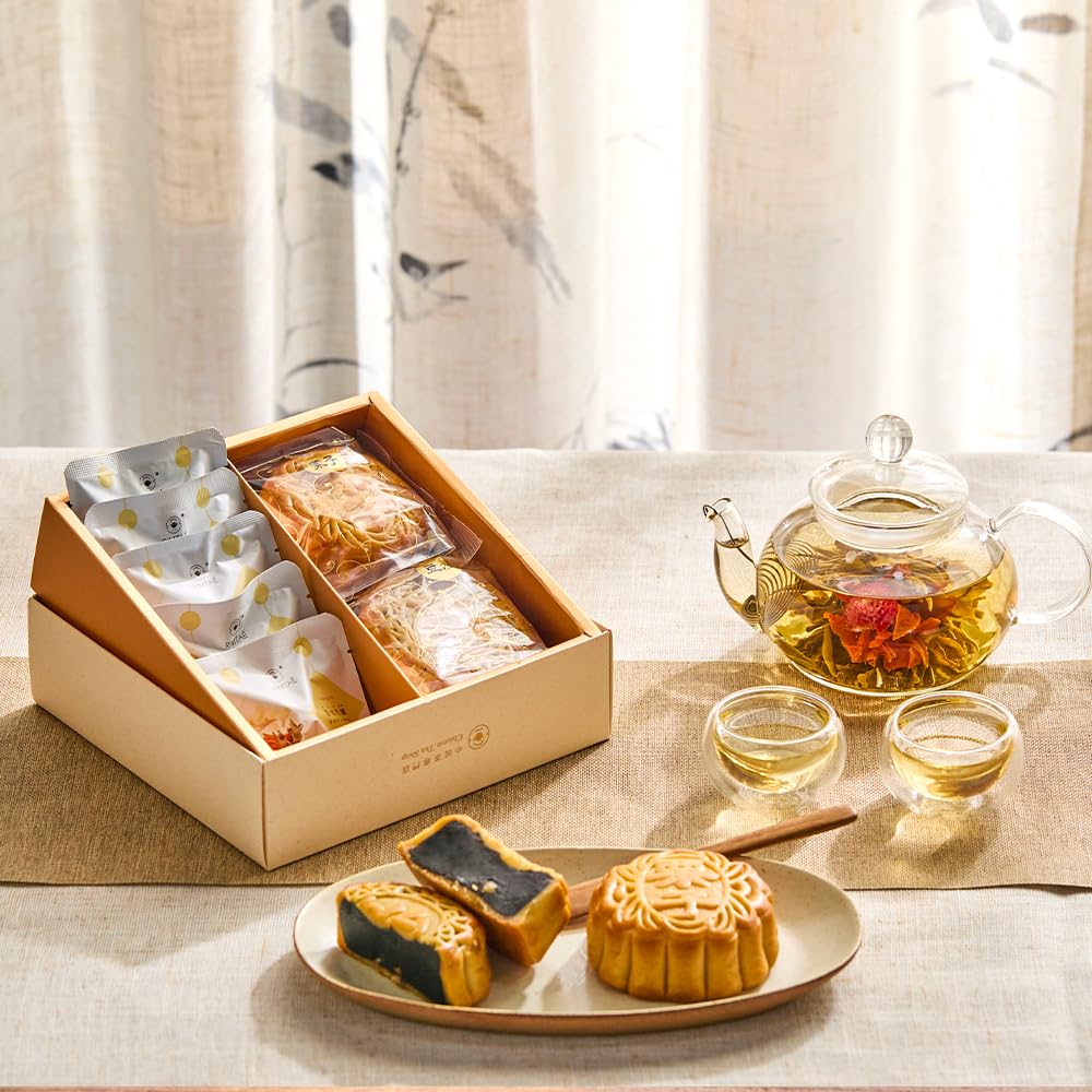 ◆ お茶のセット ／ 箱入り ◆ Amazon | 【公式】リムテー ギフト 工芸茶 花咲くお茶 花茶5種 大月餅2