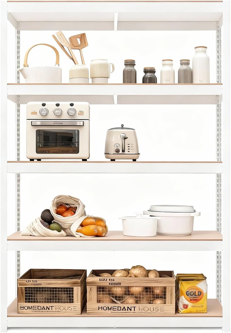 5-Tier Laminated Metal Shelving Unit Adjustable Storage Utility Rack Heavy Duty Shelves Organization Multipurpose Shelf Kitchen Garage Pantry Closet, 30" W x 12" D x 59" H