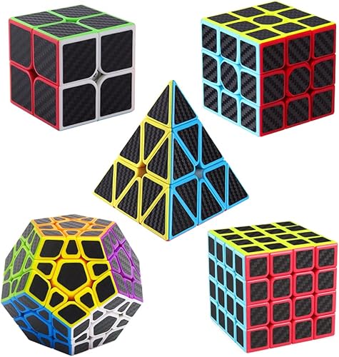 Roxenda Juego de cubos de velocidad paquete de 5 cubos mágicos de 2 x 2 3 x 3 4 x 4 pulgadas megaminx y cubo pirámide suave colección de cubos de