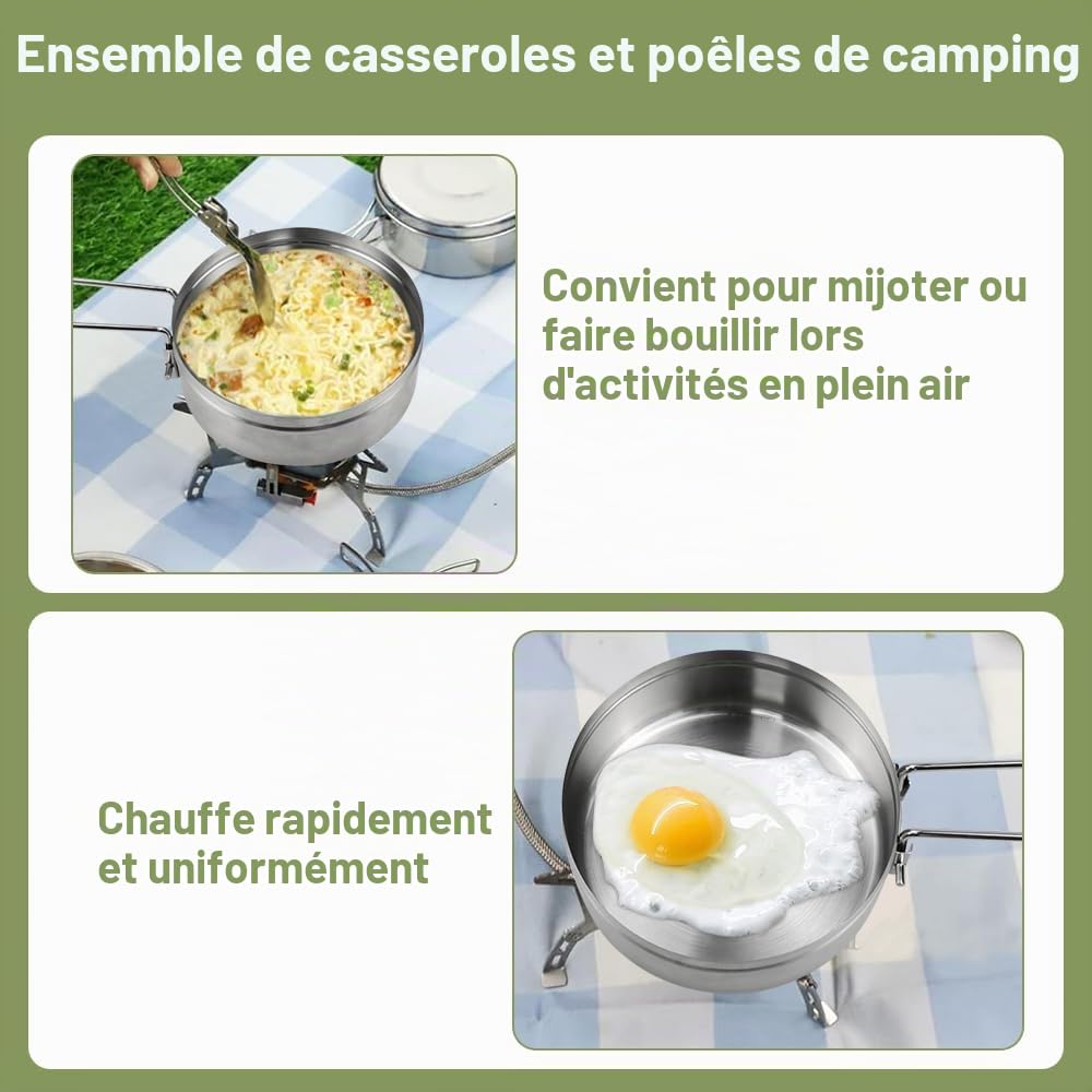 LANSKYLAN Casserole Camping 15.5x11cm, Popote Randonnée en Acier INOX, Popote Camping avec Poignée Pliable, Casserole de Randonnée 1-2 Personnes, Popote Bivouac Portable, pour Cuisson Pique-Nique