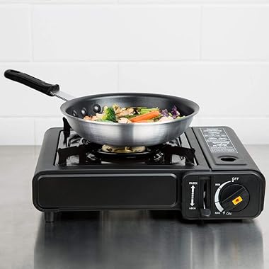 Portable 3-Piece Cooking Kit with Single Burner Butane Range, Fry Pan, and Pan Grip