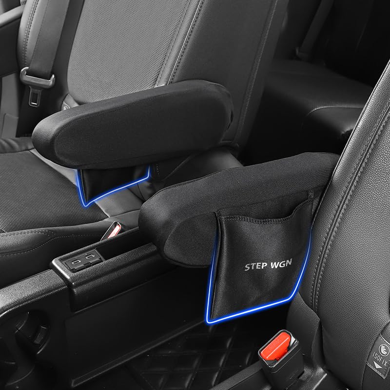 ステップ ワゴン 適用 アームレストカバー 小物収納ポケット付き 防汚 耐摩耗、STEP WGN 新型ステップ ワゴン カスタム アクセサリー 専用 カー シート肘掛け カバー よく伸びる素材 通気性 洗える 車内 カー用品 内装パーツ (2個 ブラック)