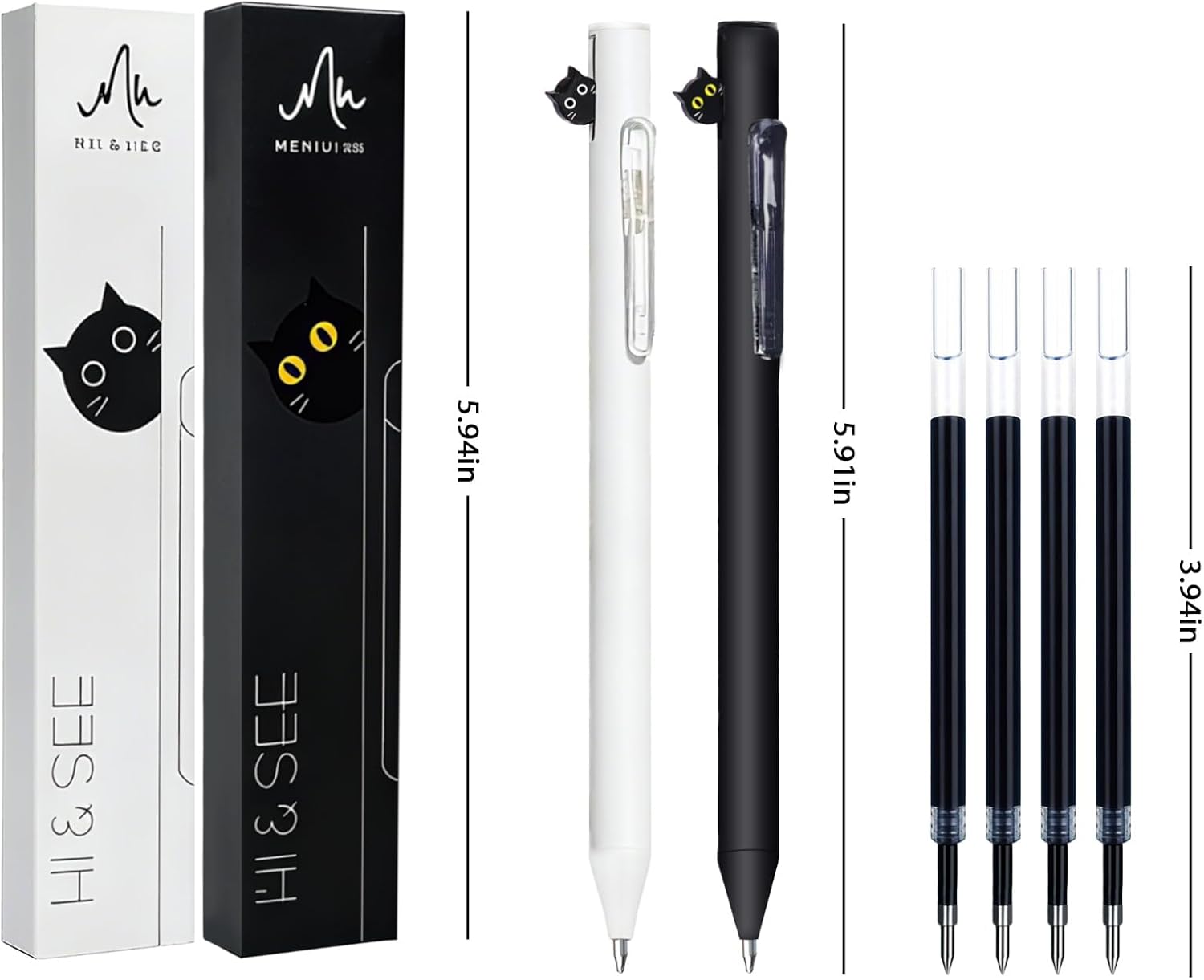 2 Pack Cute Cat Pens,Cute Retractable Cat Gel Pens With 4 Pcs 0.5mm Black Ink Refills, Quick Drying Writing Pen Set for Women Men Holiday Office School Supplies,Ideal Gifts for Christmas Birthdays - Image 2
