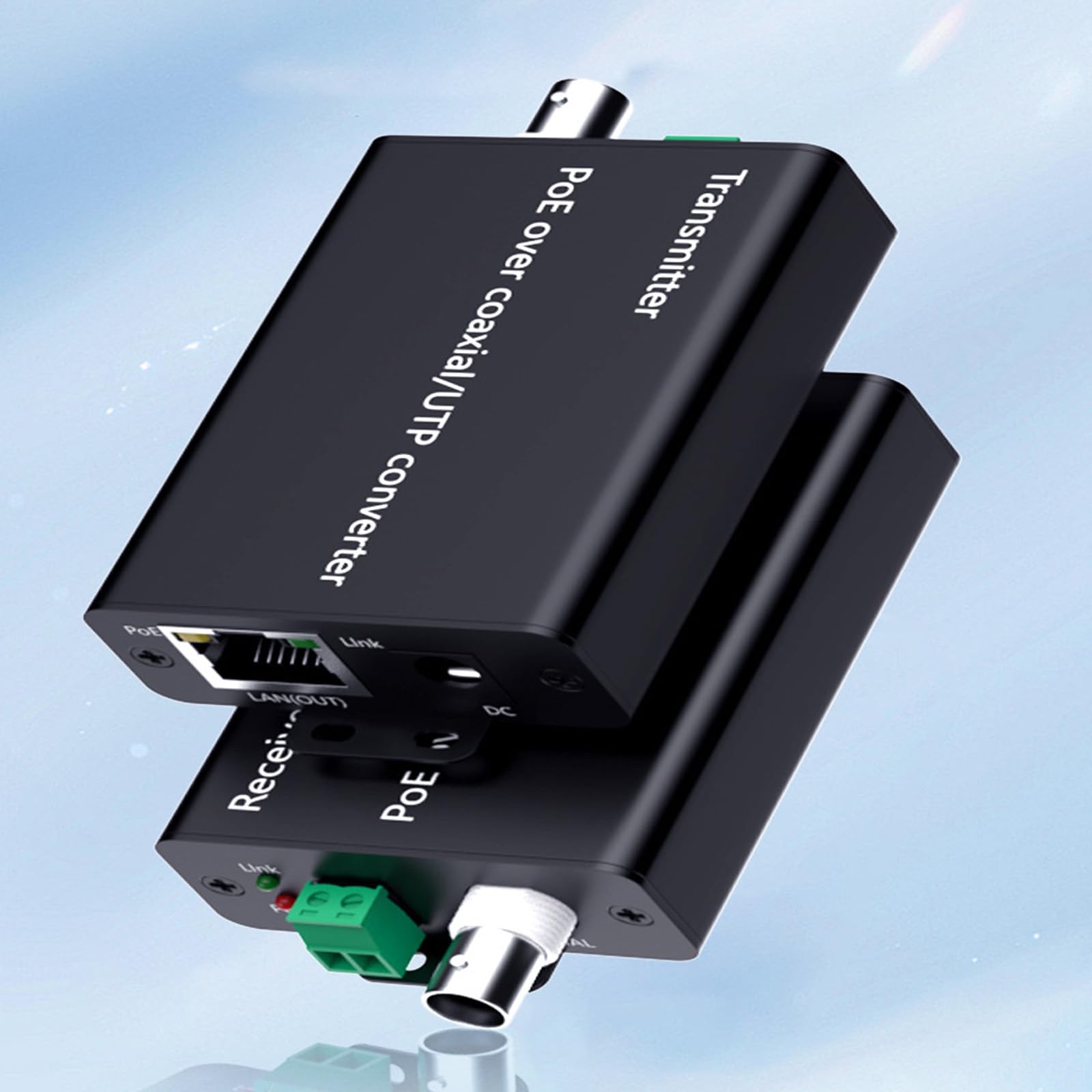 1 Metall PoE Koaxial Extender, 500 m Datenkonverter für Überwachungskameras und Netzwerkgeräte, Power Over Ethernet Netzwerk Extender