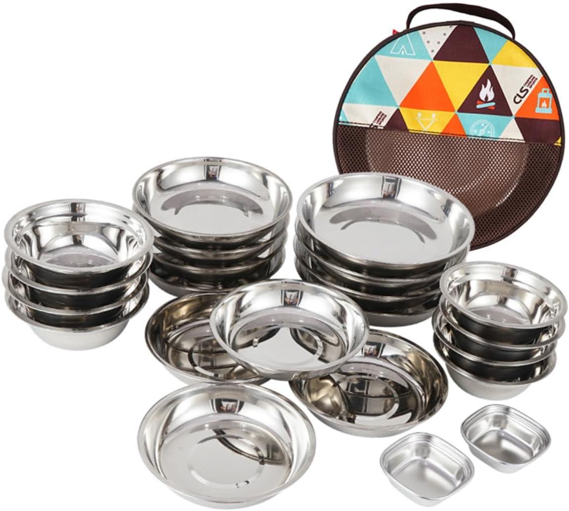 1Set Outdoor Camping Tableware Portable Plates Bowls Utensils for BBQ Hiking Picnics and Everyday Use Tasteless Dining Gear