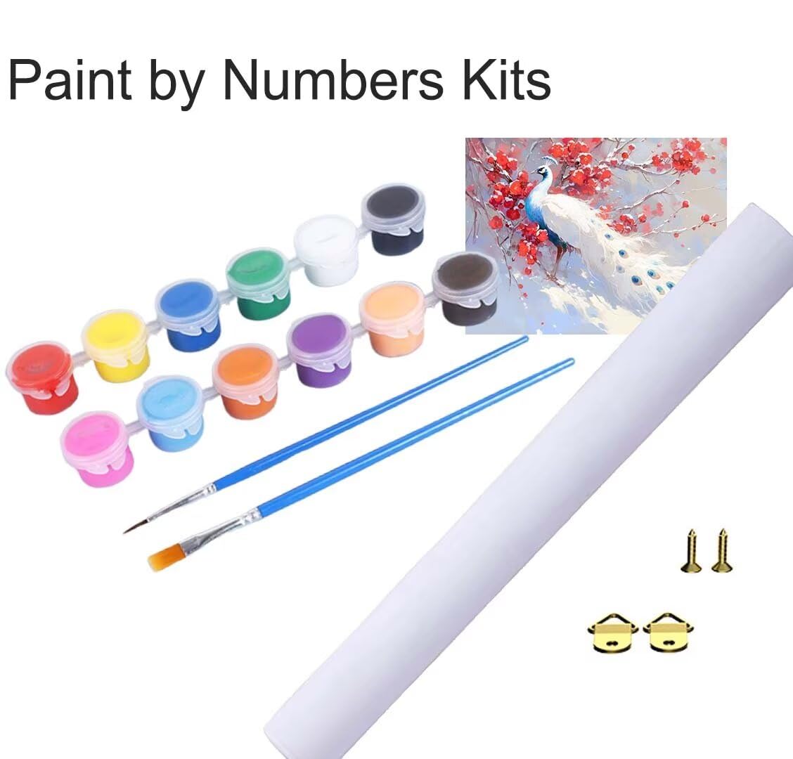 Peinture Numero Adulte Fleur, Paon Peinture par Numero Adulte 80 x 100 cm, DIY Paint by Numbers for Adults, Kits de Peinture au Numéro avec Peinture et Pinceau pour Maison Salon Décor, Sans Cadre M730