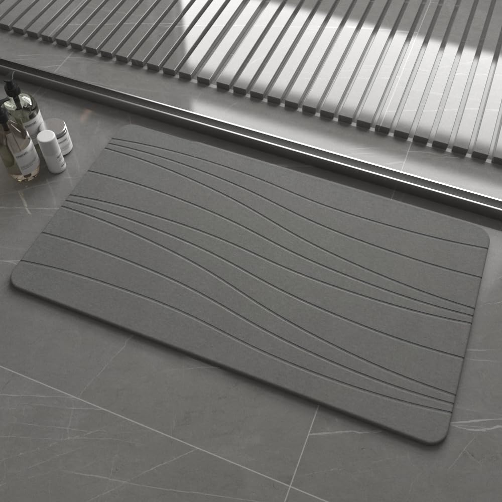View 1 of **View Clerk Notes**Drvykkn Extra Large Stone Bath Mat, 30'' x 17'' Diatomaceous Earth Non-Slip Stone Shower Mat, Super Absorbent Diatomite Stone Mats for Bathroom Dark Gray XL Flow