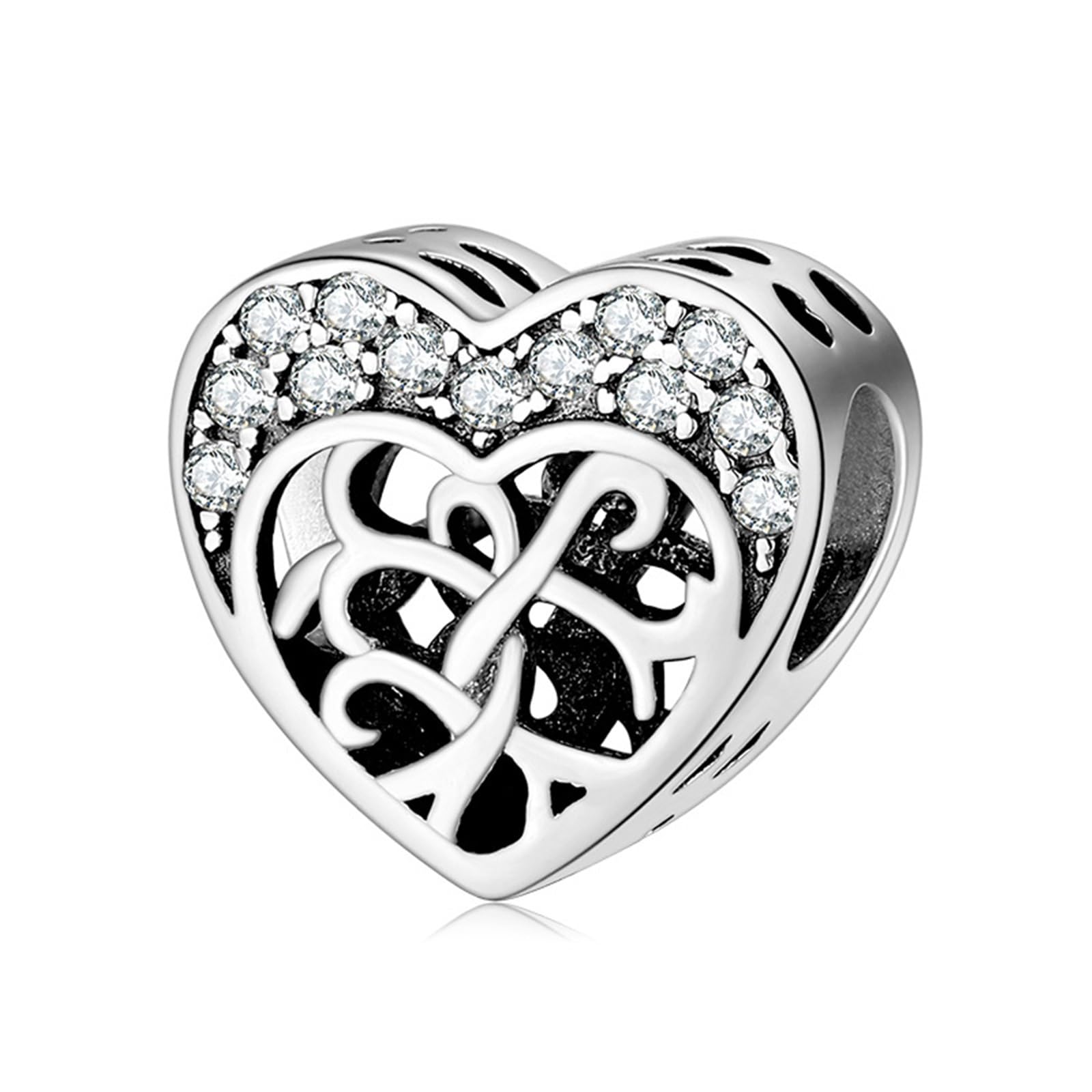 Charm de corazón compatible con pulseras Pandora en plata de ley S925 3