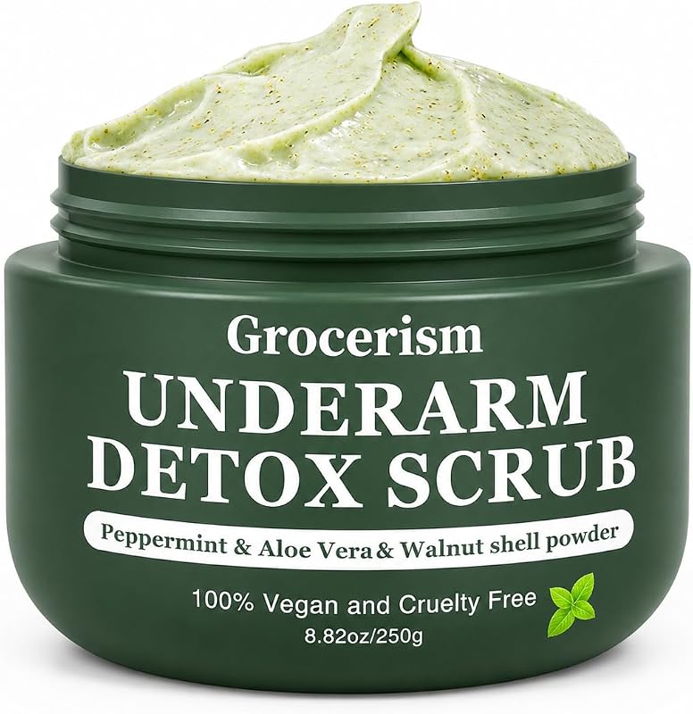 Armpit Detox Scrub & Underarm Exfoliator, Walnut Shell, 8.8 oz | Walnut Shell + Peppermint + Aloe, Washes Away Sweat & Deodorant Buildup, Refreshes Cooling Shower Polish & Moisturizing Skin