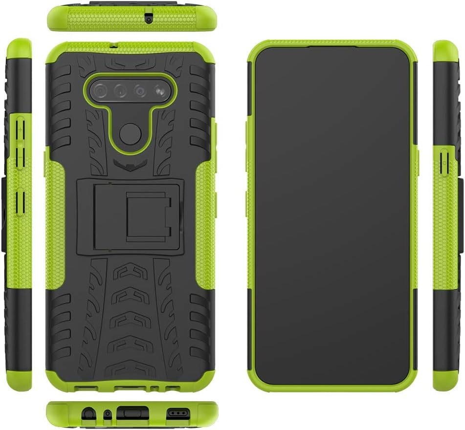Yiakeng LG K51 Case with Screen Protector Shockproof Silicone Protective with Kickstand Hard Phone Cover for LG K51 (Green)